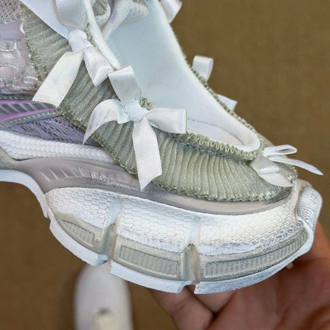 ASICS x Cecilie Bahnsen GEL-Kayano 14 Women's Pure Silver White Purple Iridescent Bows Floral Lace Limited Edition Designer Sneakers Trainers 1203A305-100 - Image 6