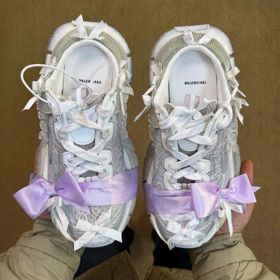 ASICS x Cecilie Bahnsen GEL-Kayano 14 Women's Pure Silver White Purple Iridescent Bows Floral Lace Limited Edition Designer Sneakers Trainers 1203A305-100 - Image 8