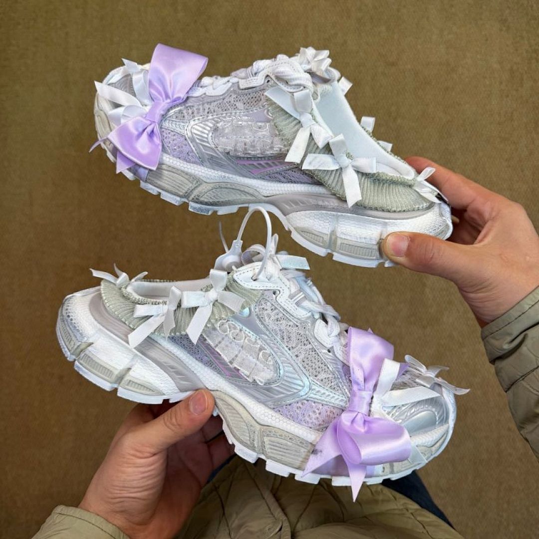 ASICS x Cecilie Bahnsen GEL-Kayano 14 Women's Pure Silver White Purple Iridescent Bows Floral Lace Limited Edition Designer Sneakers Trainers 1203A305-100 - Image 9
