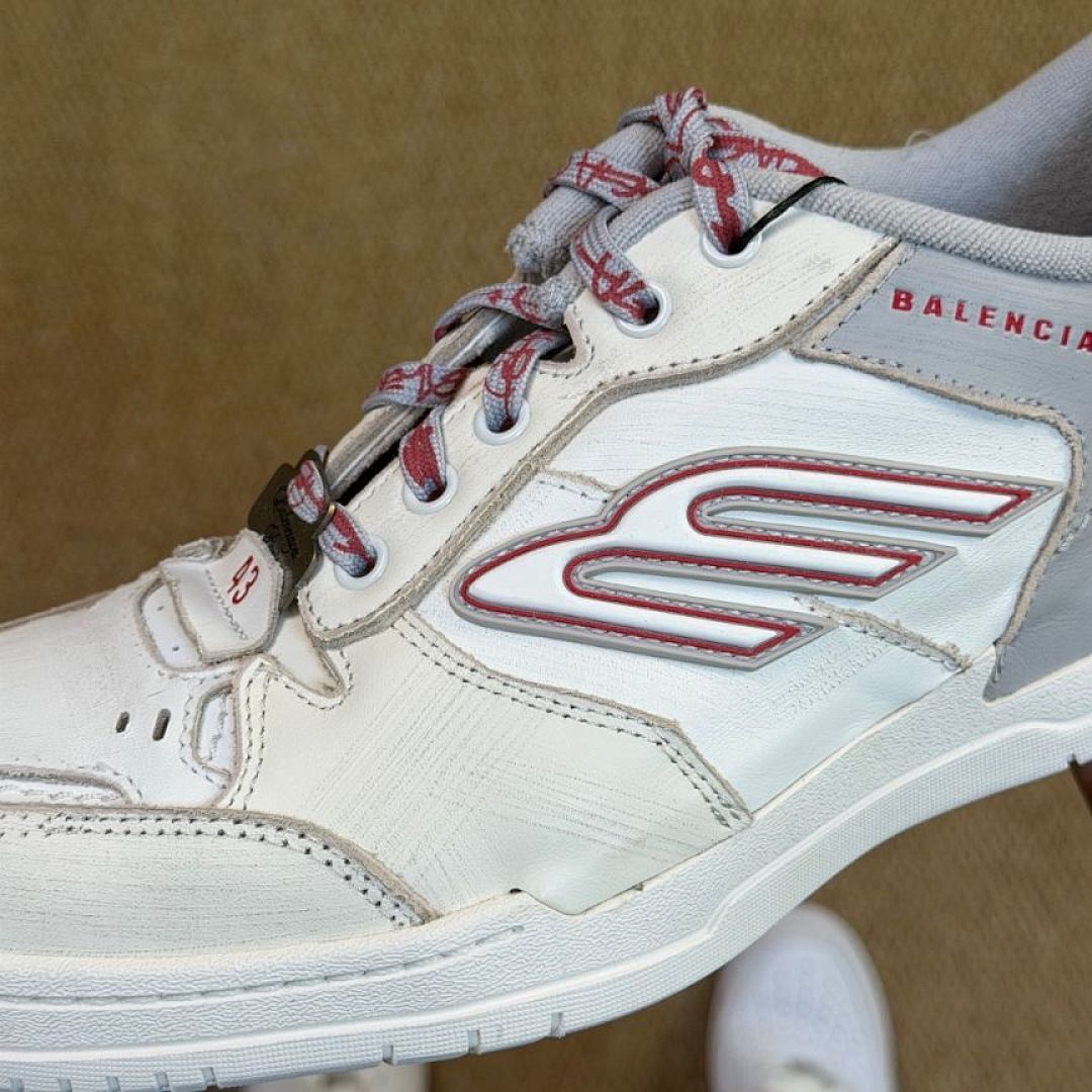 Balenciaga Runner Distressed Sneakers White Red Grey 677403W3RBM9060 - Image 5