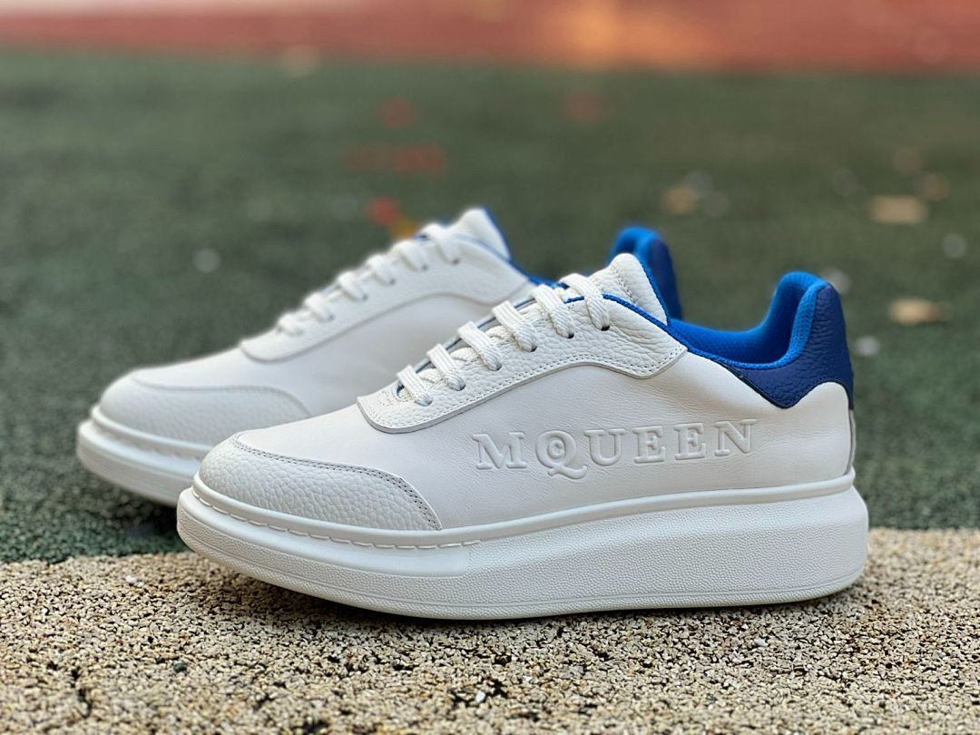 MQUEEN Oversized Platform Sneakers White Blue Leather Trainers
