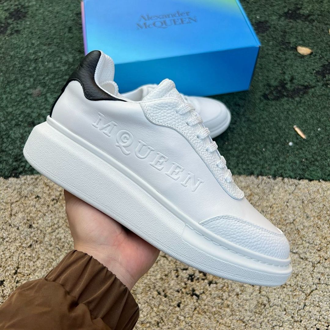 Alexander McQueen Oversized Sneaker White Leather Black Heel Tab 553770 WHGP7 9061 - Image 9