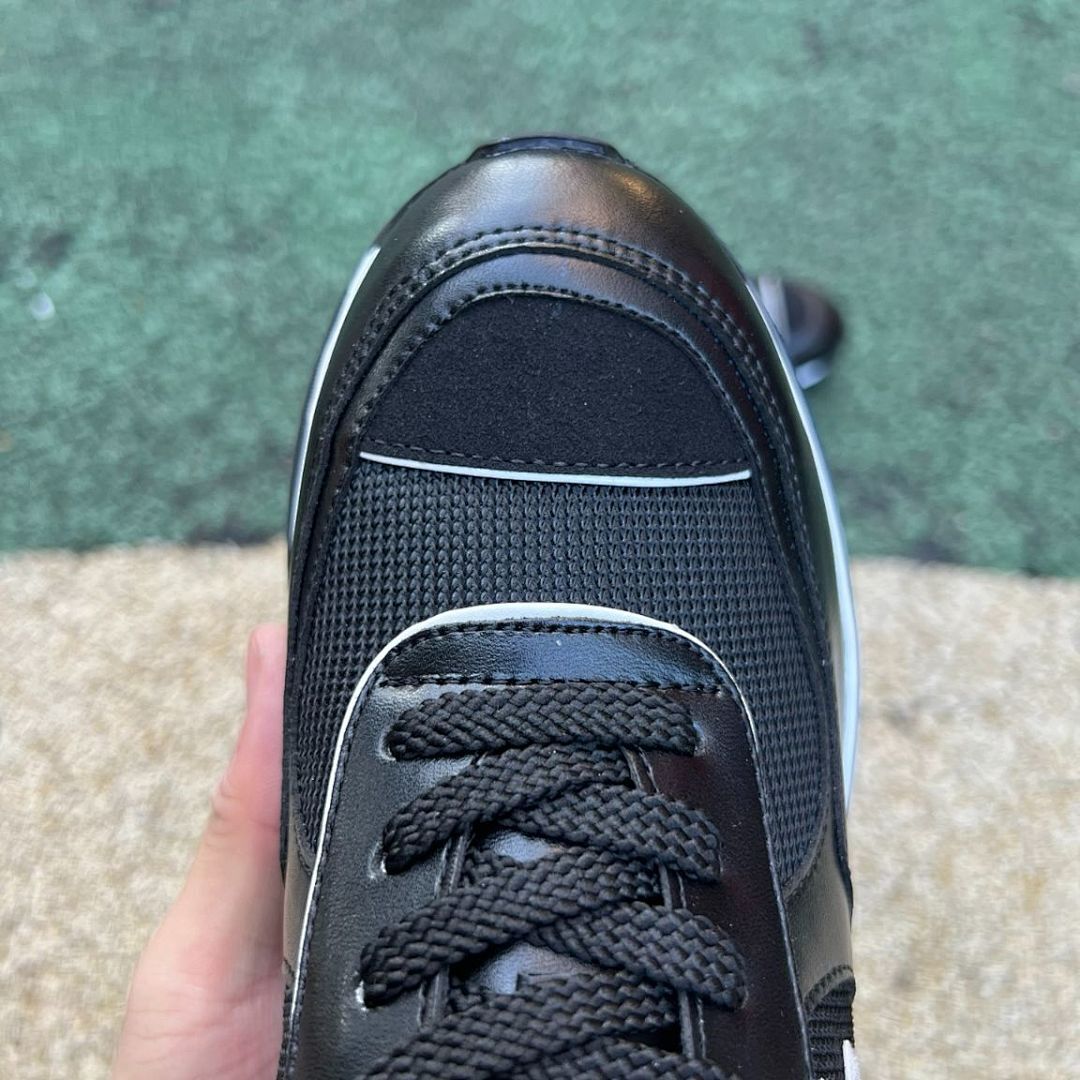 Chanel Black Platform Trainers Women's Chunky Heel Sneakers Leather Mesh G37136 - Image 4