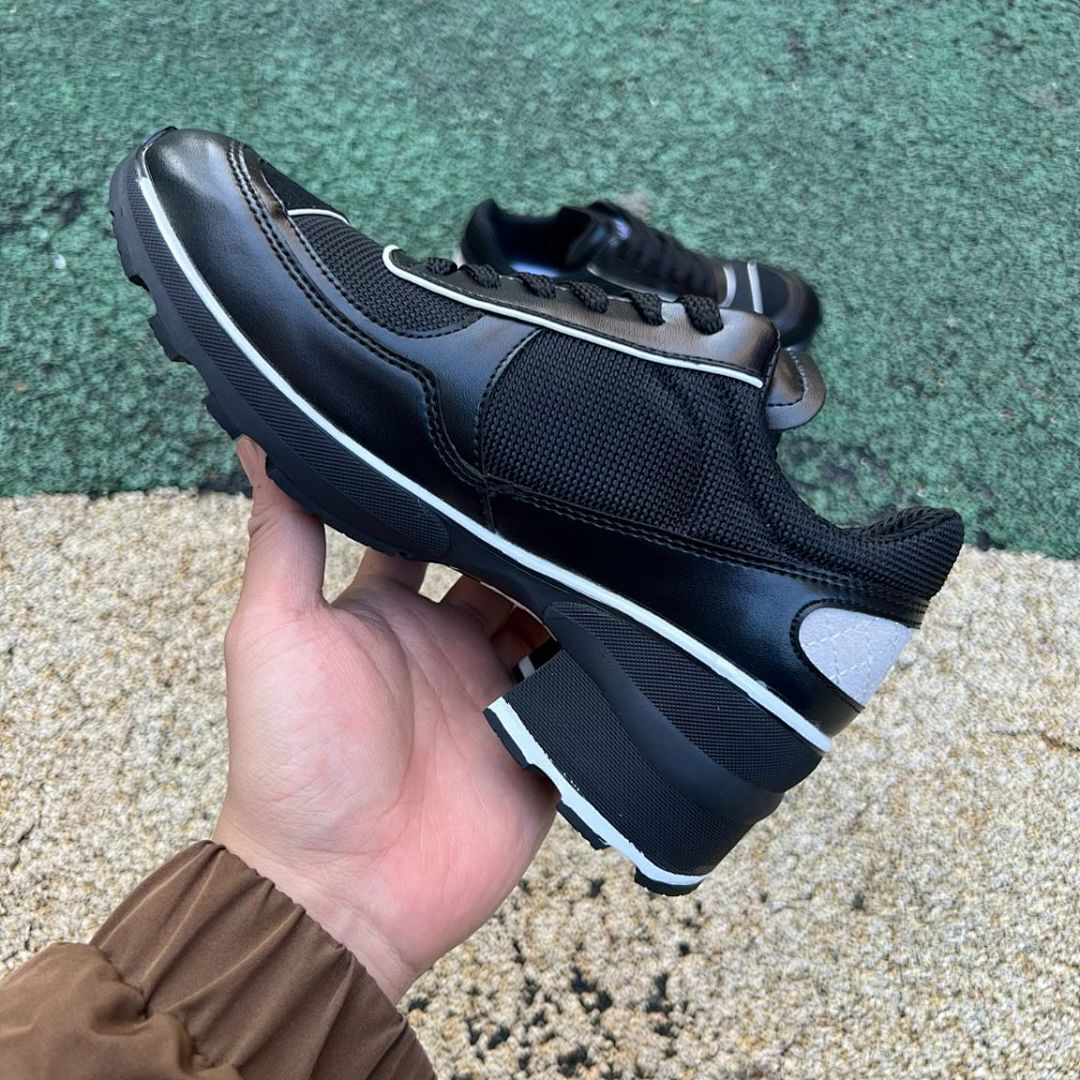 Chanel Black Platform Trainers Women's Chunky Heel Sneakers Leather Mesh G37136 - Image 7