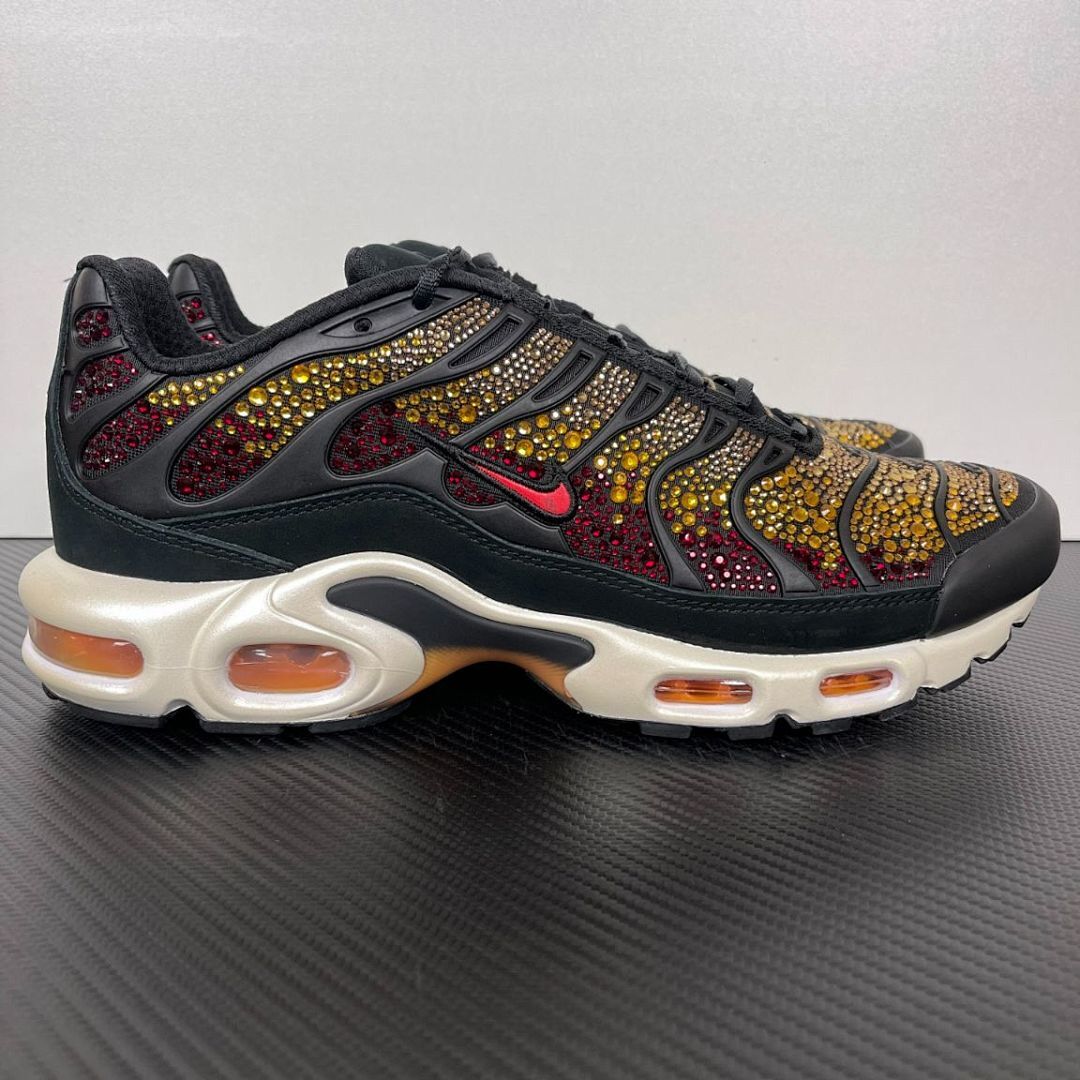 Nike Air Max Plus TN Custom Rhinestone Bling Black Red Gold Sneakers