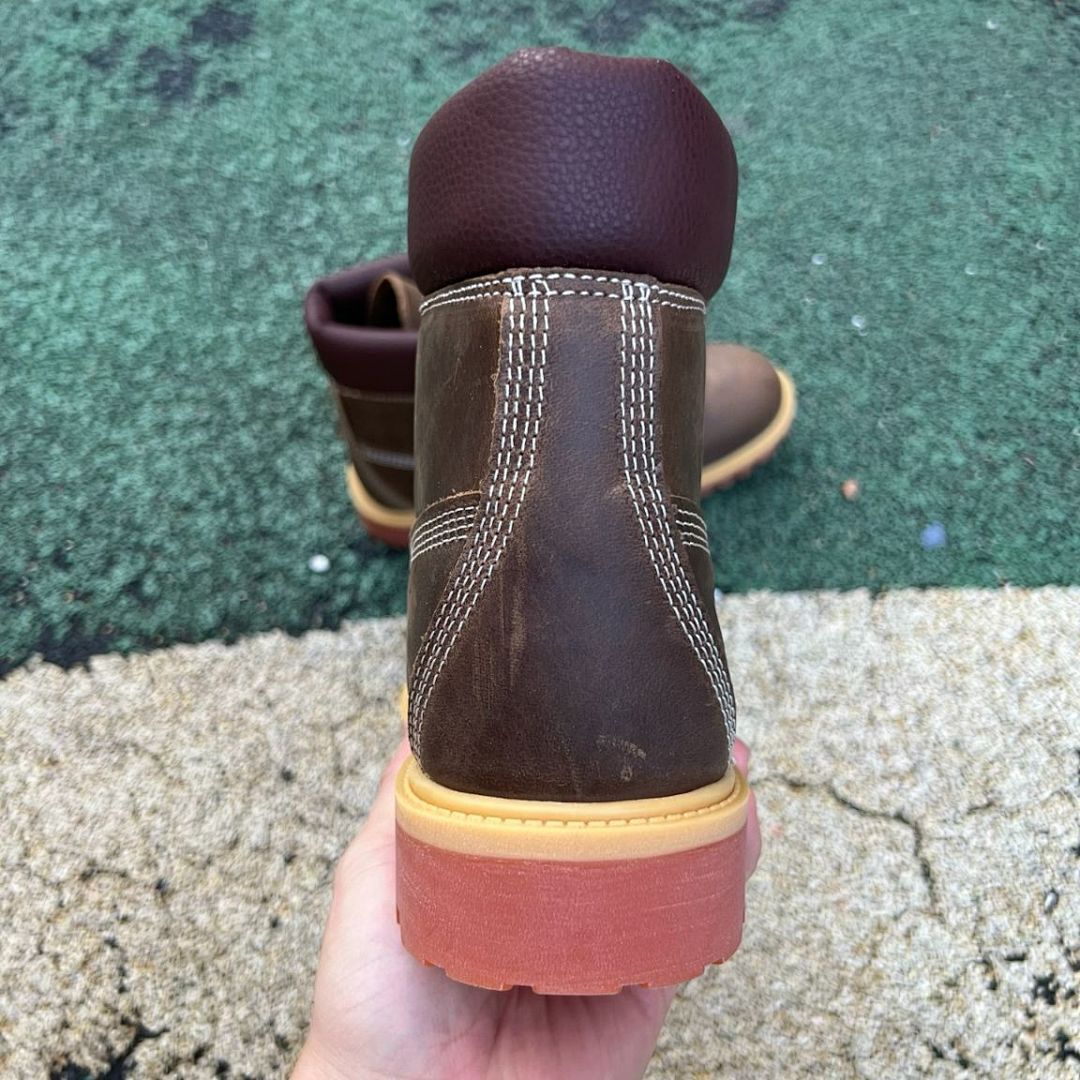 Timberland Men's 6-Inch Premium Waterproof Boots Dark Brown Nubuck Red Lug Sole A10001 - Image 8