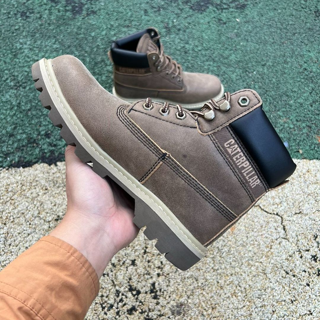 Caterpillar CAT Colorado Men's Brown Taupe Nubuck Leather Padded Collar Ankle Work Boots - Image 8