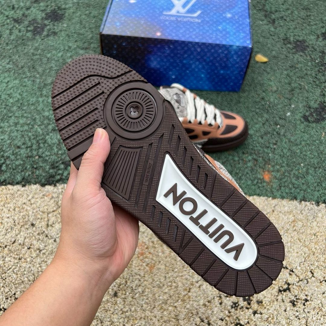 Louis Vuitton LV Trainer Sneaker Men's Brown Python-Effect Leather & Mesh Low Top Luxury Shoes - Image 7