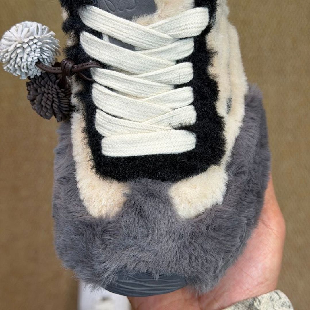 LOEWE Flow Runner Shearling Sneakers Ecru Dark Grey Luxury Designer Trainers - Image 5