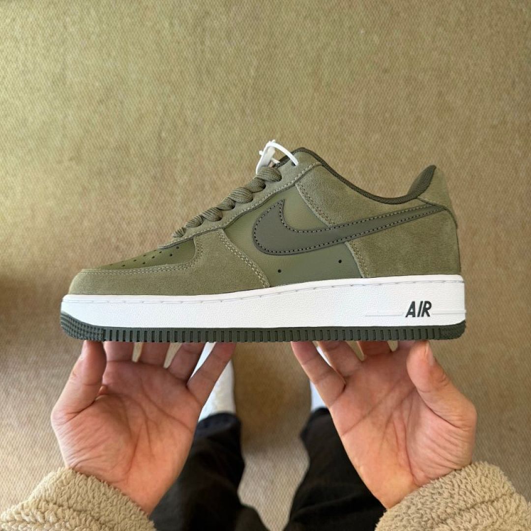 Nike Air Force 1 '07 Low Sequoia Cargo Khaki Olive Green Suede Sneakers AA4083-300