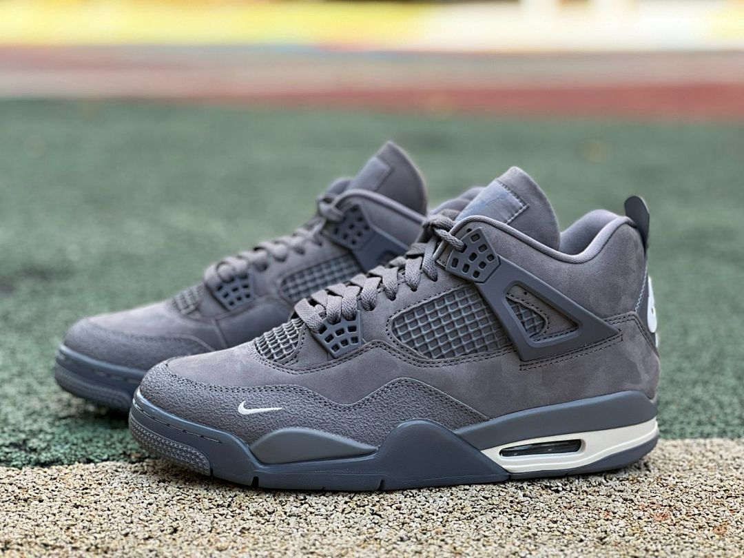 Air Jordan 4 Retro Dark Grey Suede Mini Swoosh Toe Sneakers