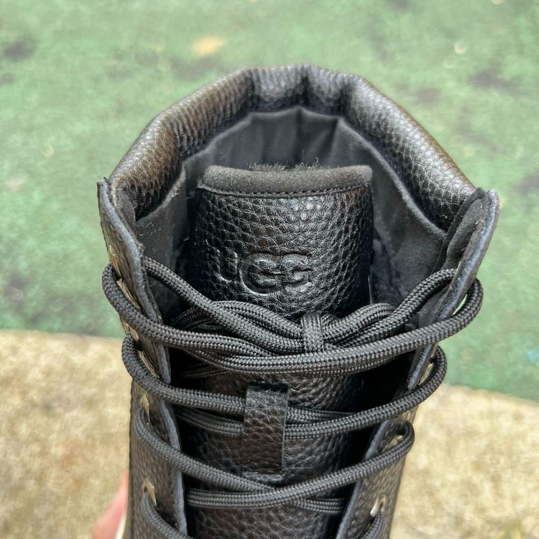 Black Pebbled Leather Lace-Up Combat Boots with Cream Chunky Platform Sole - Image 6