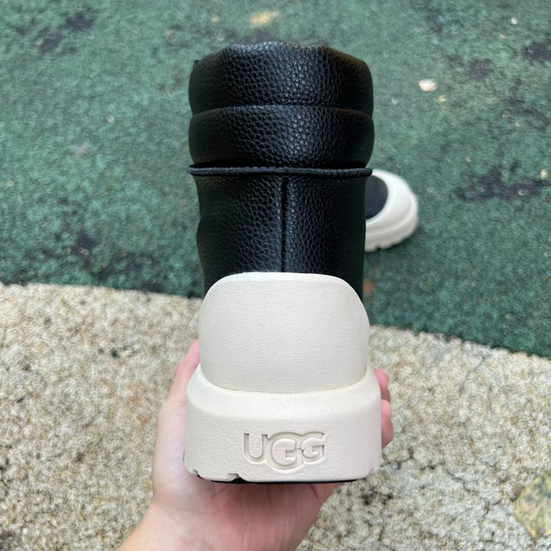 Black Pebbled Leather Lace-Up Combat Boots with Cream Chunky Platform Sole - Image 9