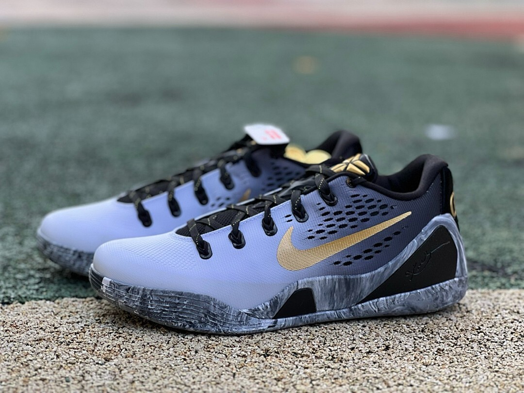 Nike Kobe 9 EM Low Anthracite Metallic Gold Black Marbled Sole Basketball Shoes Sneakers 646701-002