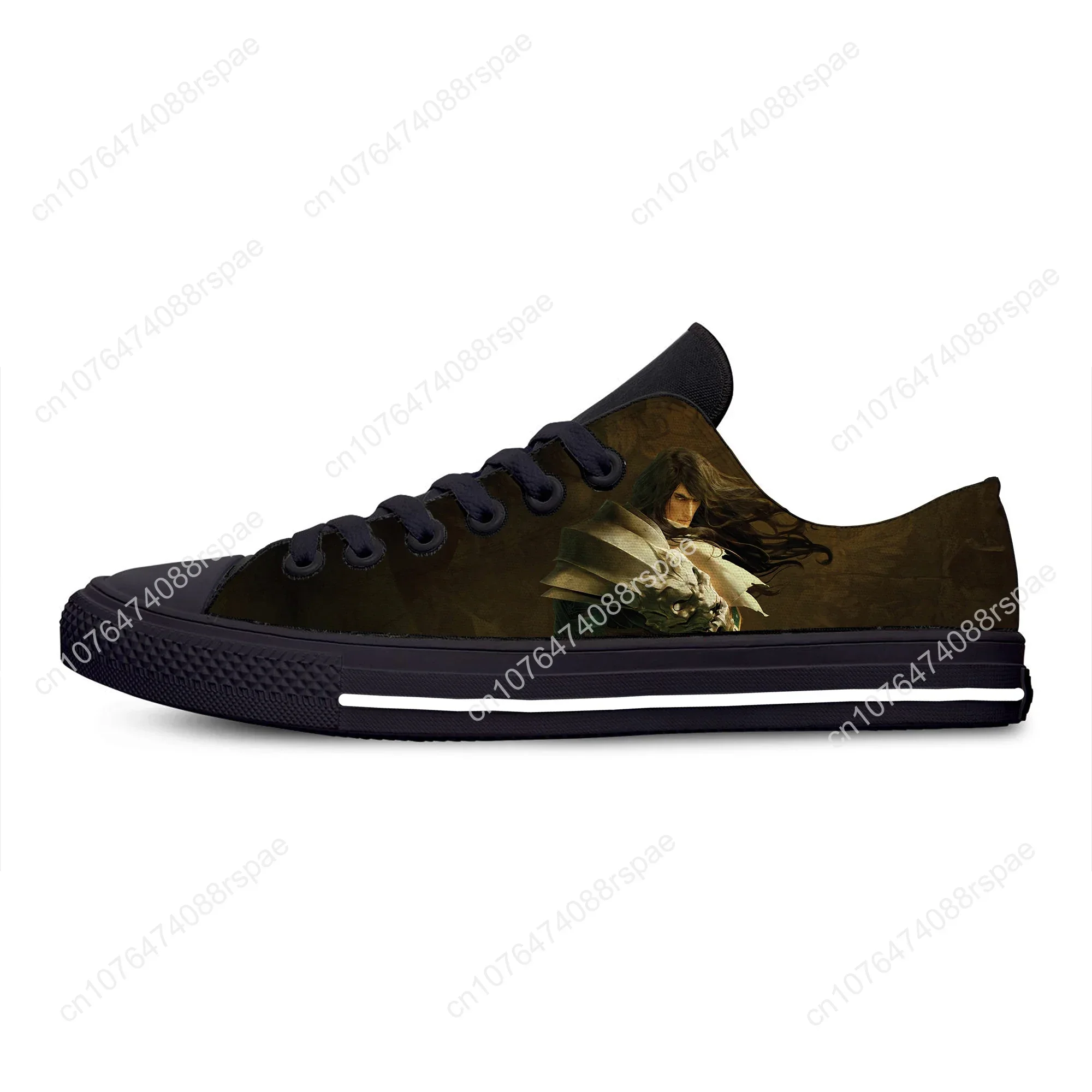Men's Women's Castlevania Alucard Gothic Dark Fantasy Black Low Top Canvas Sneakers Graphic Print Casual Shoes - Image 3