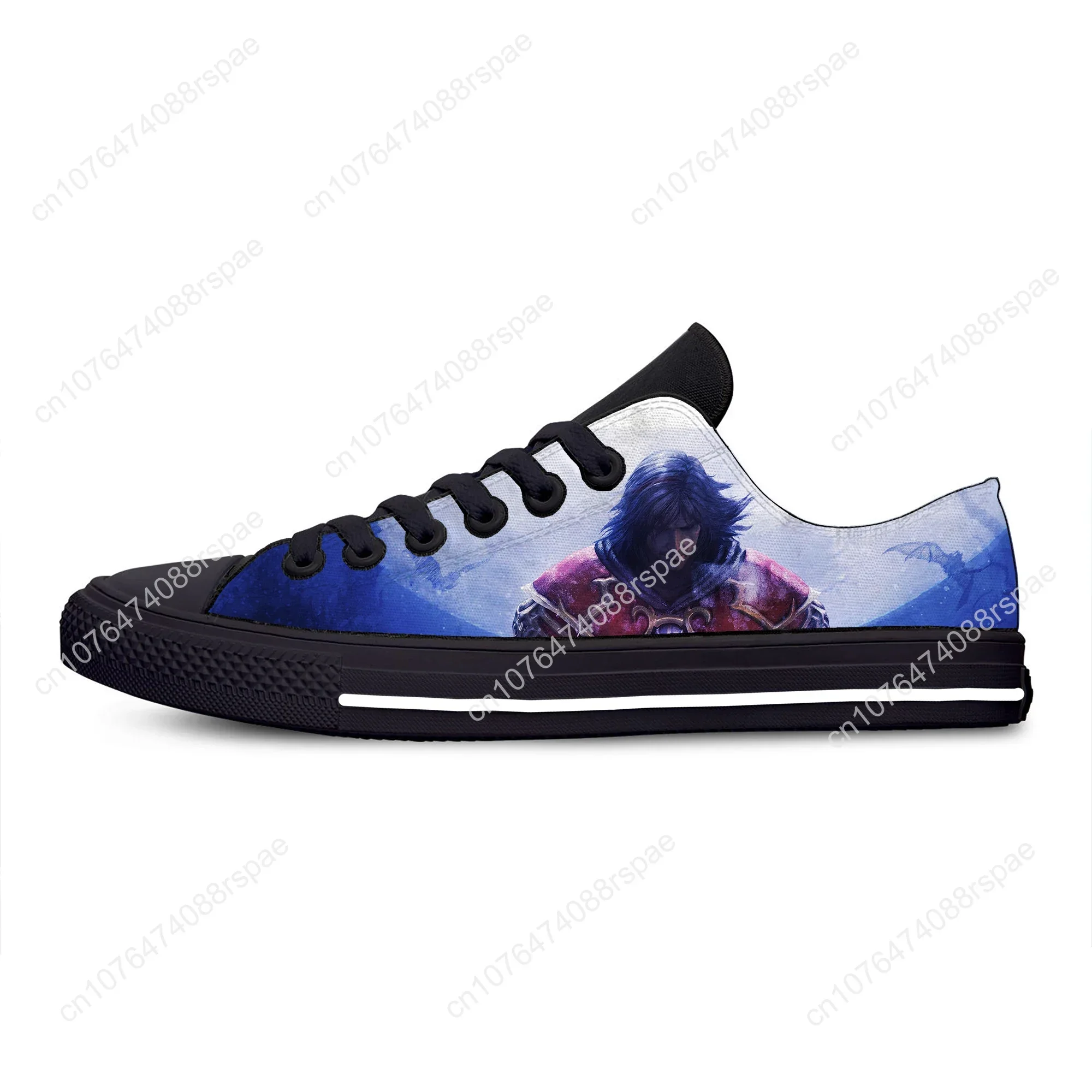 Men's Women's Castlevania Alucard Gothic Dark Fantasy Black Low Top Canvas Sneakers Graphic Print Casual Shoes - Image 5