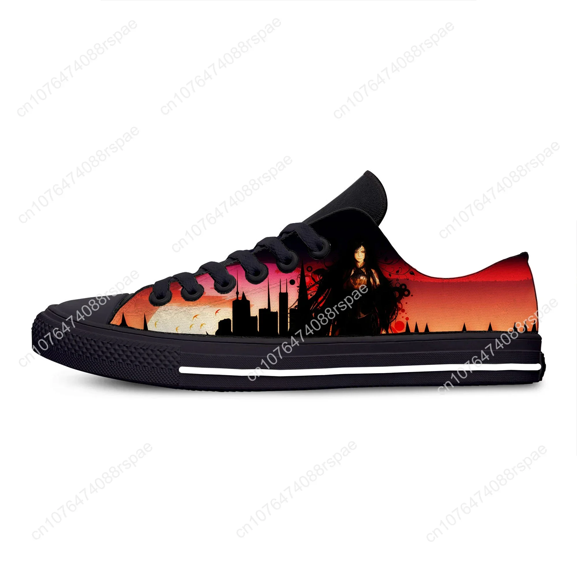 Men's Women's Castlevania Alucard Gothic Dark Fantasy Black Low Top Canvas Sneakers Graphic Print Casual Shoes - Image 4