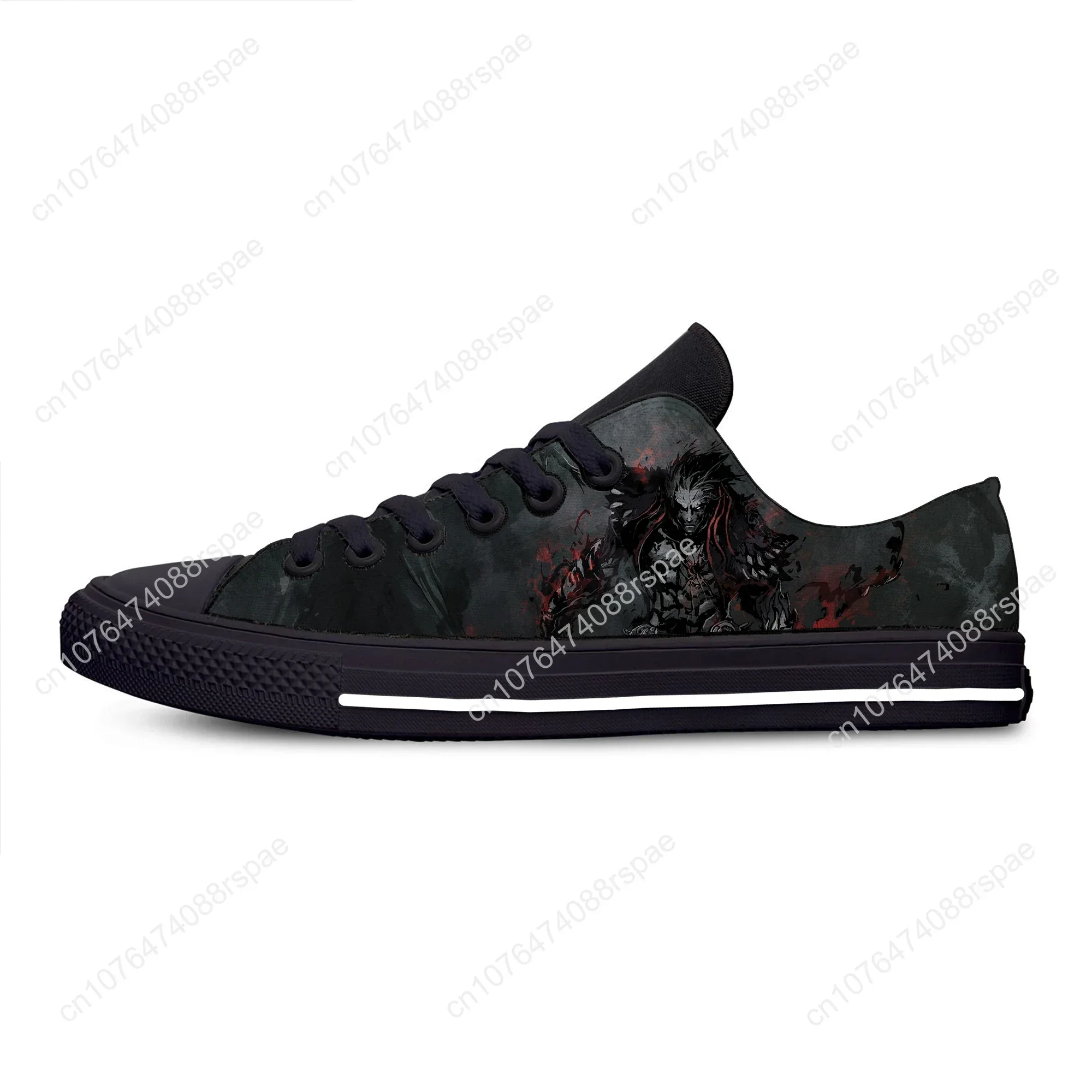 Men's Women's Castlevania Alucard Gothic Dark Fantasy Black Low Top Canvas Sneakers Graphic Print Casual Shoes - Image 2