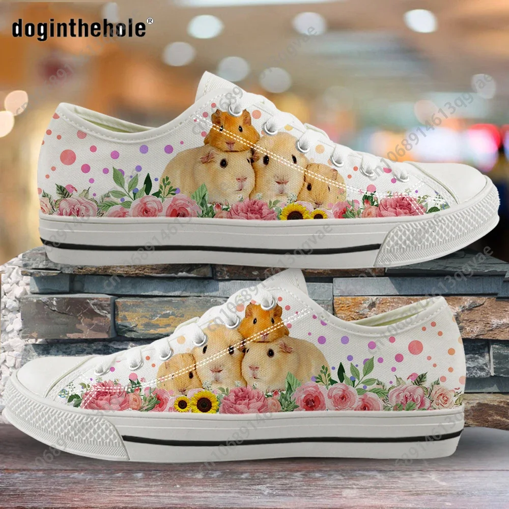 Adorable Guinea Pig Floral Polka Dot Canvas Low Top Sneakers Pet Lover Casual Shoes - Image 2