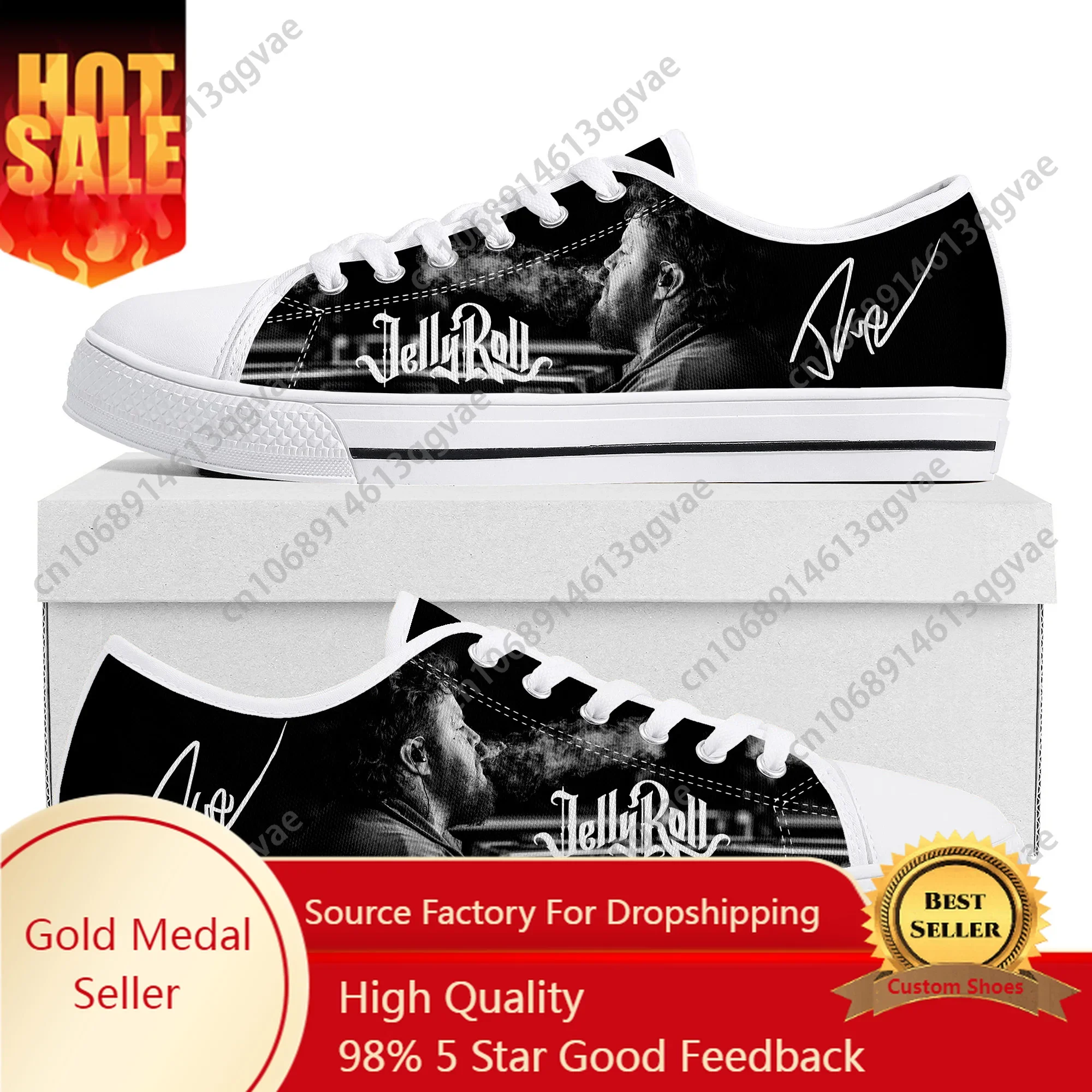 Jelly Roll Fan Merchandise Low Top Canvas Canvas Sneakers Custom Print Signature Casual Unisex Shoes
